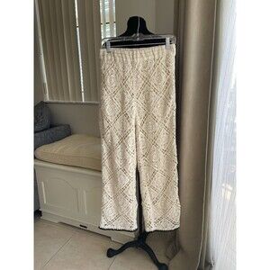 ULTRA PINK Beige Boho Crochet Lace Wide Leg Pull On Pants Sz S Festival Boho